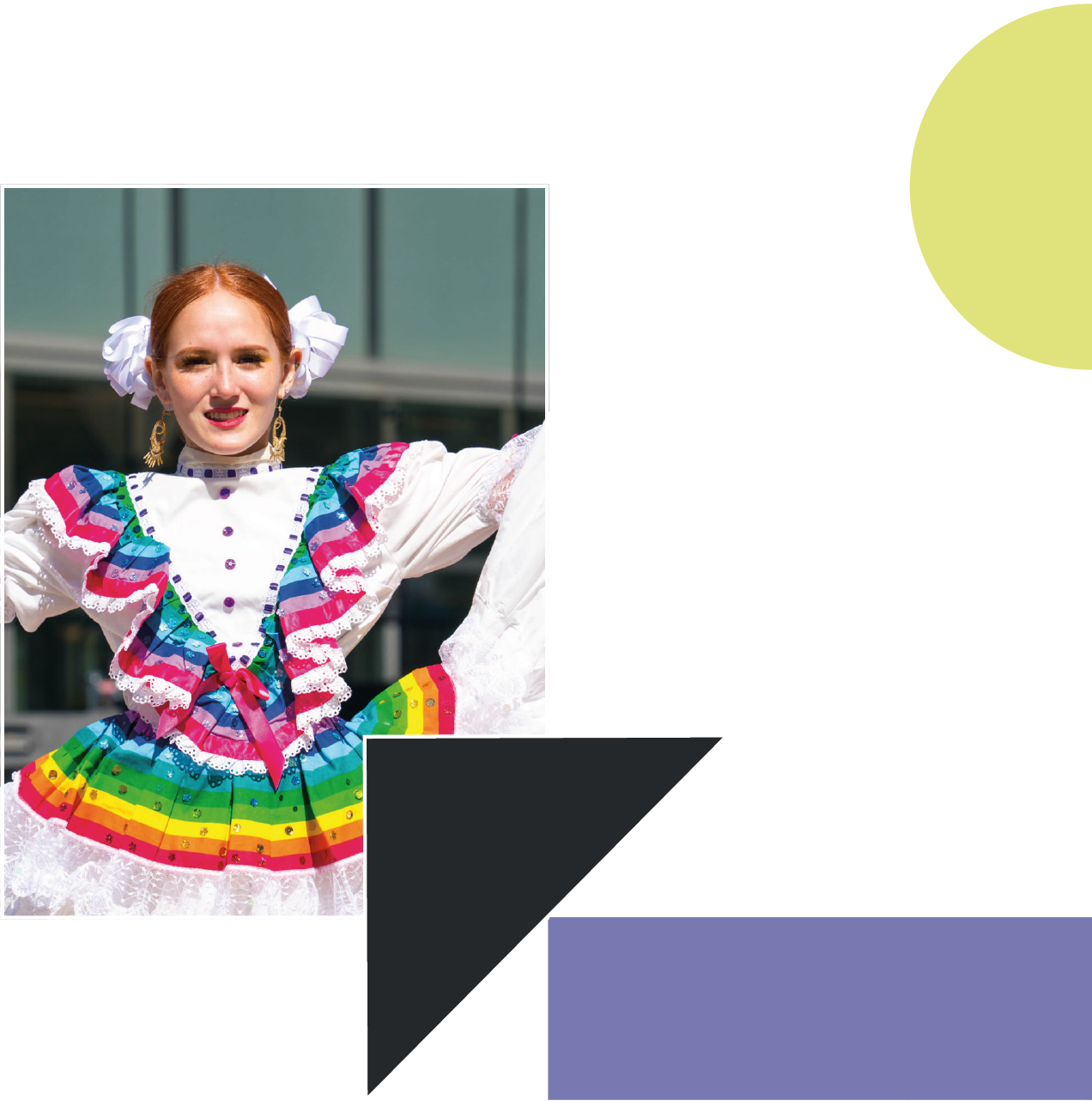 A geometric pattern containing an photo of a colorfully dressed woman from CulturALL