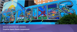 Colorful photo of a outdoor mural that reads 'Greater Des Moines'